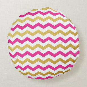 Gold and Pink Chevron Pattern Round Pillows