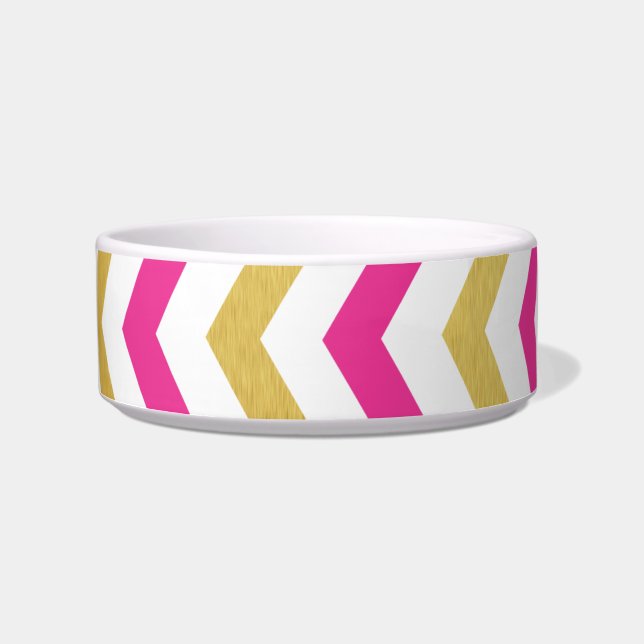 Gold and Pink Chevron Small Dog Bowl (Front)
