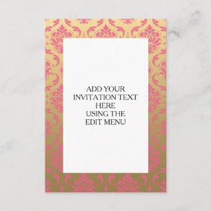 Gold and Pink Classic Damask Invitation