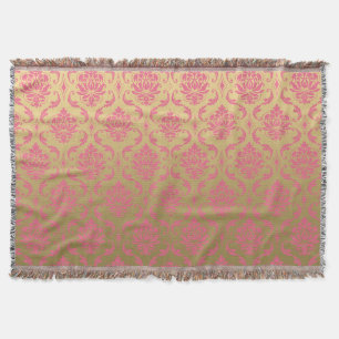Gold and Pink Classic Damask Throw Blanket