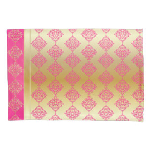 Gold and Pink Damask Pattern Design Pillowcase