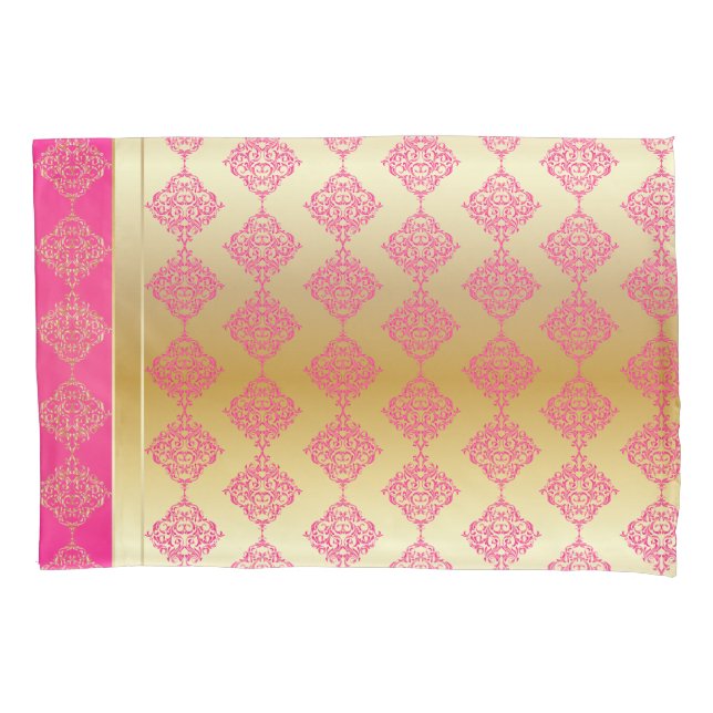 Gold and Pink Damask Pattern Design Pillowcase (Front)