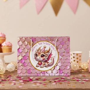 Gold and Pink Dragon Girl's Birthday  Large Gift Bag