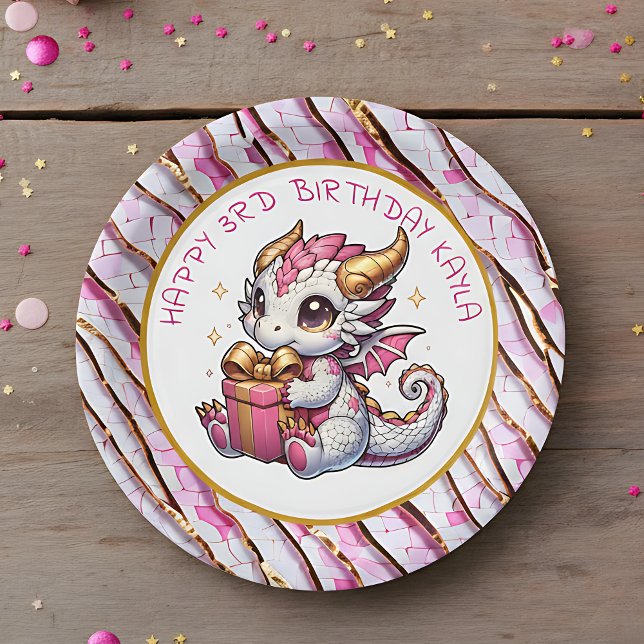 Gold and Pink Dragon Girl's Birthday  Paper Plate (Creator Uploaded)
