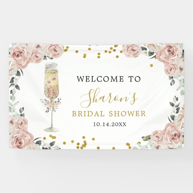 Gold and Pink Dusty Rose Soiree Bridal Shower Banner (Horizontal)