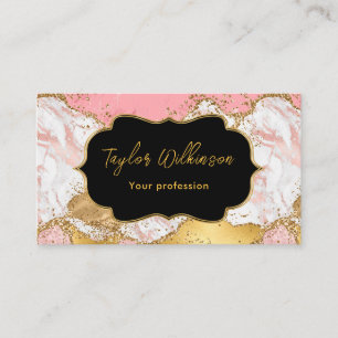 Gold and Pink Faux Glitter Sequins Agate Business Card
