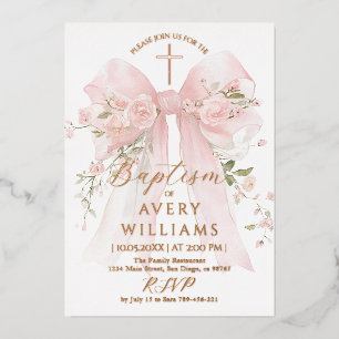 Gold and Pink Floral Bow Boy Baptism Elegant
