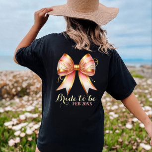 Gold and Pink Floral Bow Bridal Shower T-Shirt