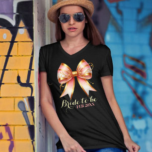 Gold and Pink Floral Bow Bridal Shower T-Shirt