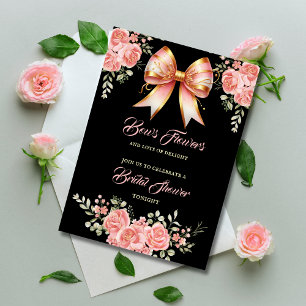 Gold and Pink Floral Bow Bridal Shower Thank You Card