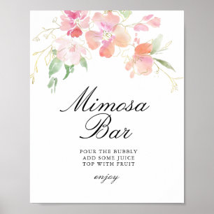 gold and pink floral bridal shower mimosa bar sign