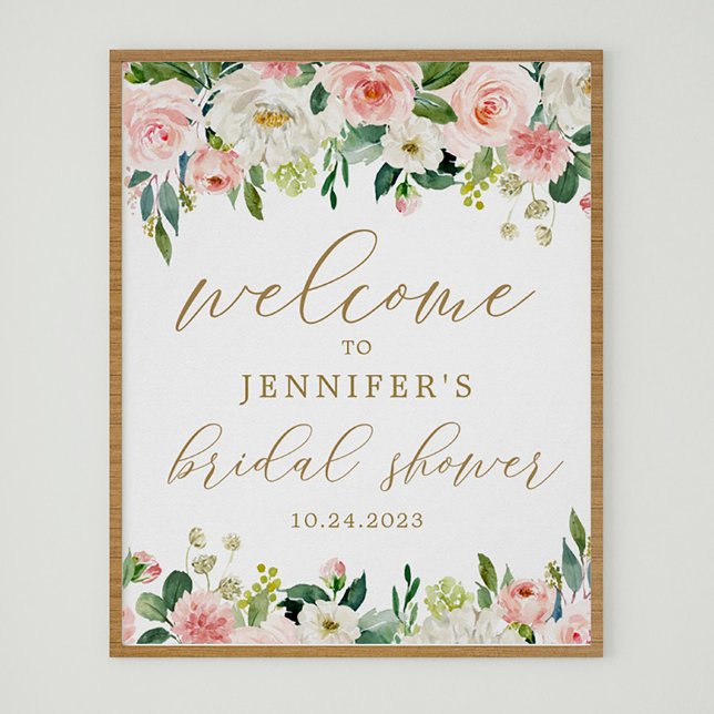 Gold and Pink Floral Bridal Shower Welcome Poster (Creator Uploaded)