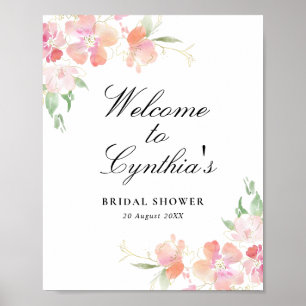 gold and pink floral bridal shower welcome sign