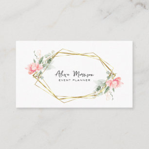 gold and pink floral event planner business card