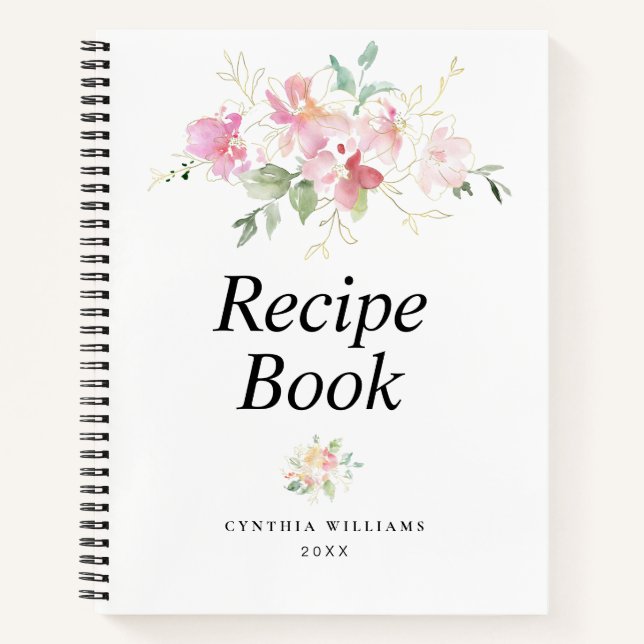 gold and pink floral Recipe Book (Front)