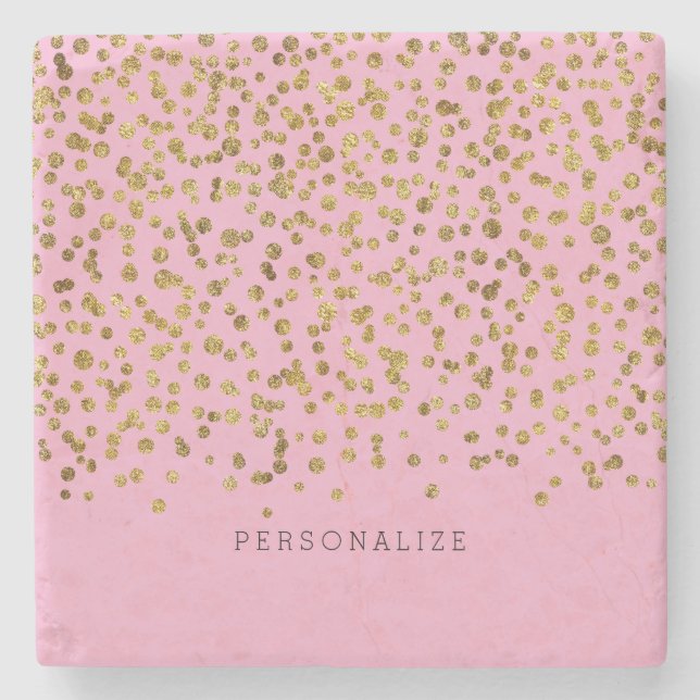 Gold and Pink Glam Confetti Stone Coaster (Front)