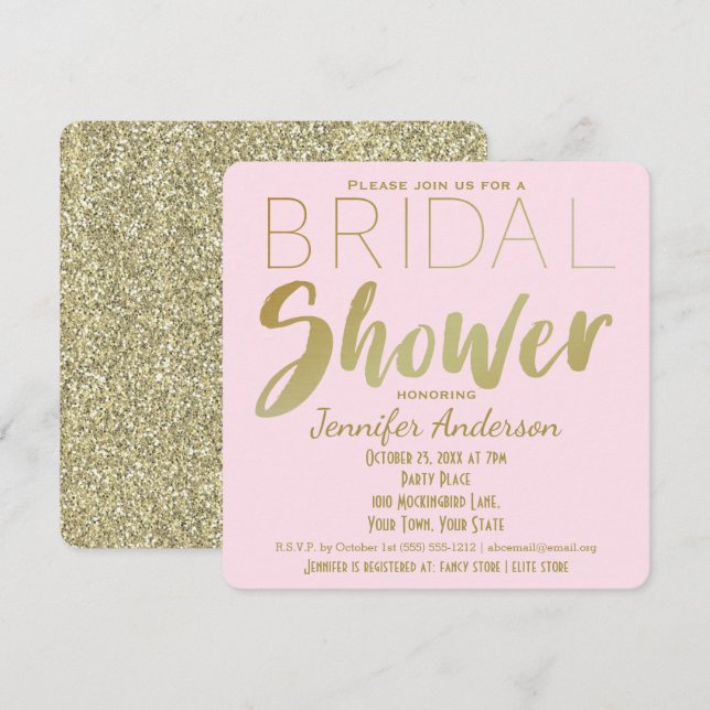 Gold and Pink Glamour Theme Bridal Shower Invitation (Front/Back)