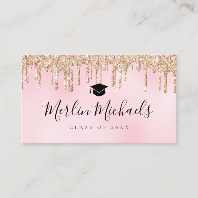 gold and pink glitter graduation name insert card (Front)