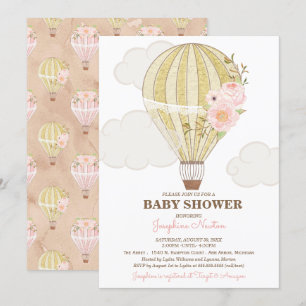 Gold and Pink Hot Air Balloon Baby Shower Invitation