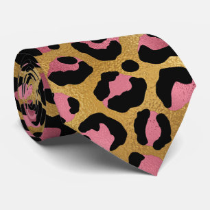 Gold and Pink Leopard Print Tie