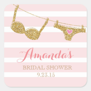 Gold and Pink Lingerie Bridal Shower Favour Sticke Square Sticker
