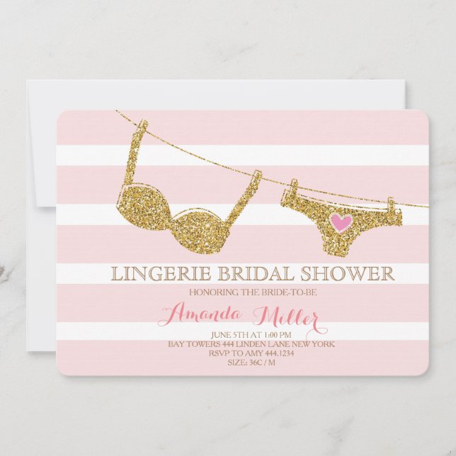 Gold and Pink Lingerie Bridal Shower Invitations (Front)