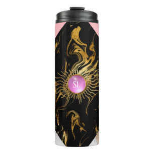 Gold and Pink Marble Gemstone Monogram Thermal Tumbler