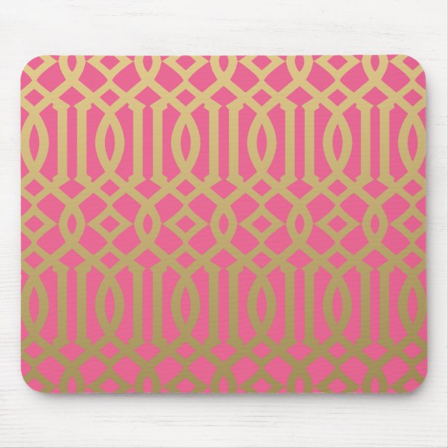 Gold and Pink Modern Trellis Pattern Mouse Mat (Front)