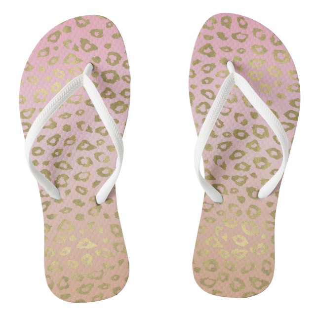 Gold and Pink Ombre Leopard Print Flip Flops (Footbed)