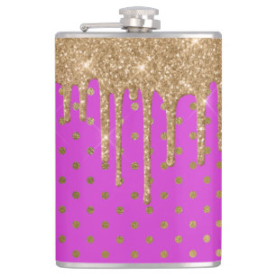 Gold and Pink Polka Dot Flask