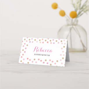 Gold and pink polka dots place card, birthday place card