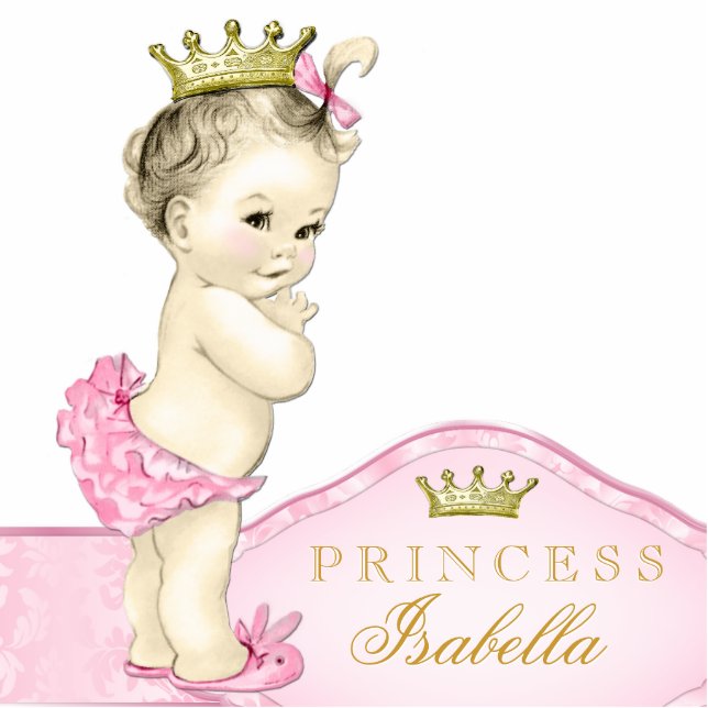 Gold and Pink Princess Baby Girl Standing Photo Sculpture (Front)
