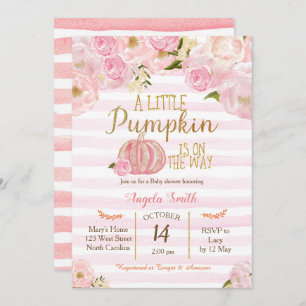 Gold and Pink Pumpkin Baby Shower Invitation
