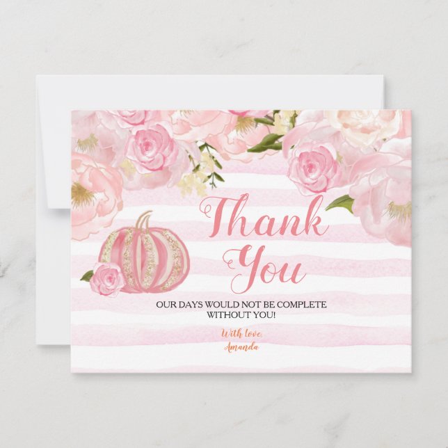 Gold and Pink Pumpkin Thank you card (Front)