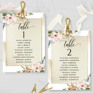 Gold and Pink Seating Plan Cards with Guest Names