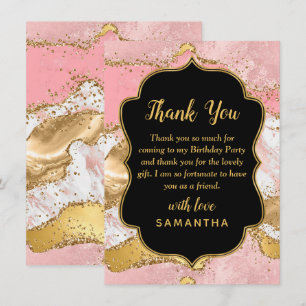 Gold and Pink Sequins Agate Birthday Thank You Card