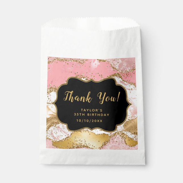 Gold and Pink Sequins Agate Birthday Thank You Favour Bags (Front)