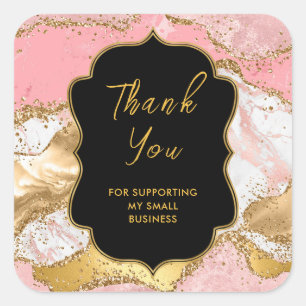 Gold and Pink Sequins Agate Business Thank You Square Sticker