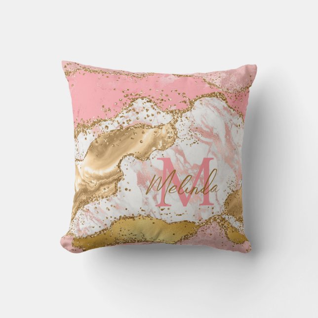 Gold and Pink Sequins Agate Cushion (Front)