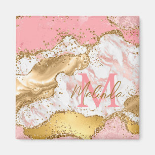 Gold and Pink Sequins Agate Magnet