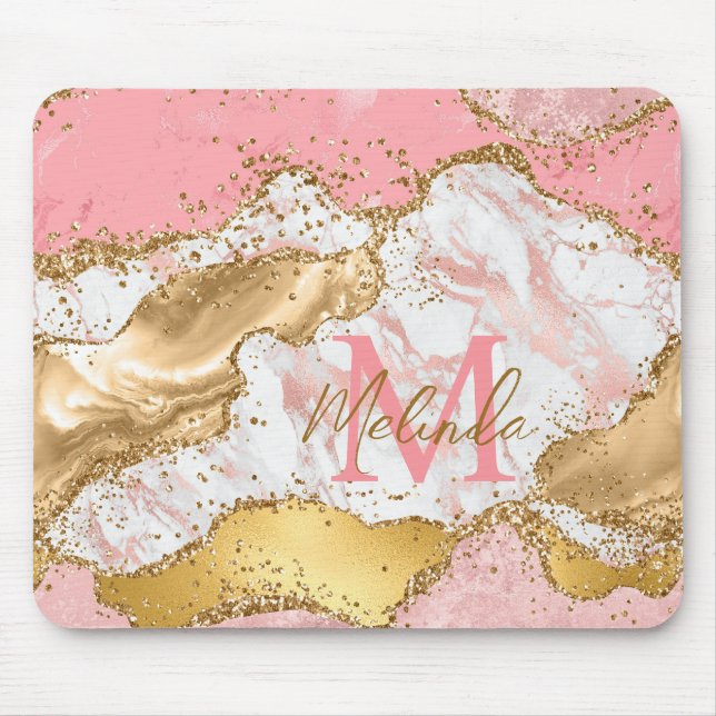 Gold and Pink Sequins Agate Mouse Mat (Front)