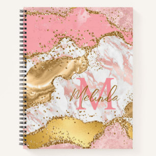 Gold and Pink Sequins Agate Notebook
