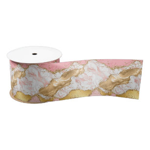 Gold and Pink Sequins Agate Satin Ribbon