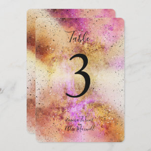 Gold and Pink Sky Watercolour Table number cards