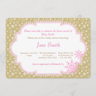 Gold and Pink Snowflake baby Shower Invitation