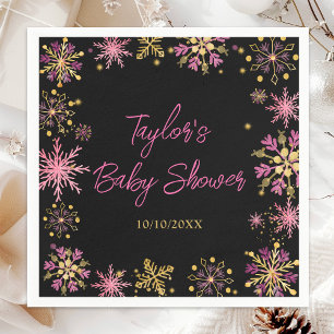 Gold and Pink Snowflakes Baby Shower Napkin