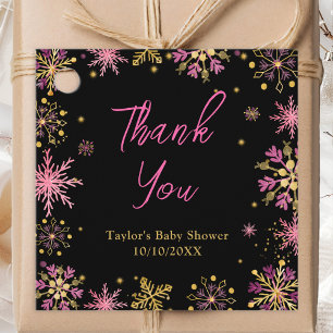 Gold and Pink Snowflakes Baby Shower Thank You Favour Tags