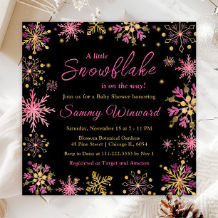 Gold and Pink Snowflakes Winter Baby Shower Invitation