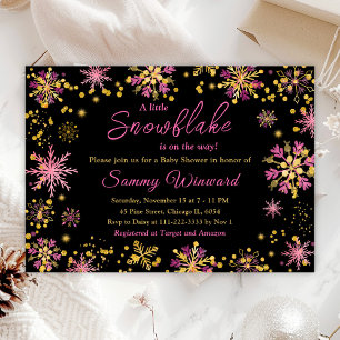 Gold and Pink Snowflakes Winter Baby Shower Invitation