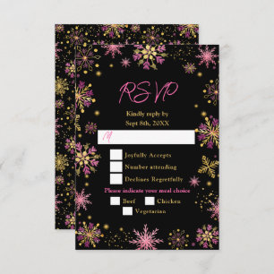 Gold and Pink Snowflakes Winter Meal Choice RSVP Card